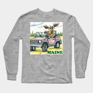 Maine Moose Driving a Jeep Long Sleeve T-Shirt